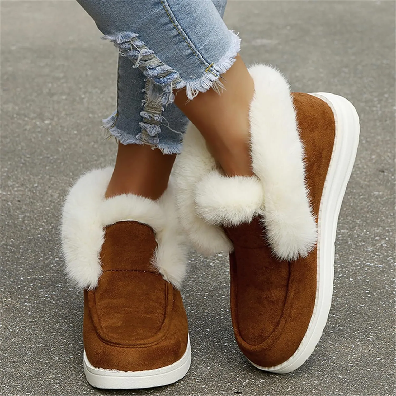 Winter Boots For Women Warm Snow Boots Slip on Insulated Fur Lined Lightweight Cold Weather Ankle Booties Loafers