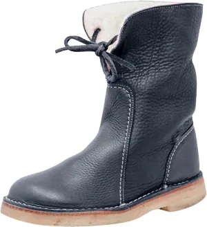 Winter Boots for Women Waterproof Leather Mid Calf Boots Warm Wool Lined Snow Shoes Flat Heel Lace Up Christmas Shoes