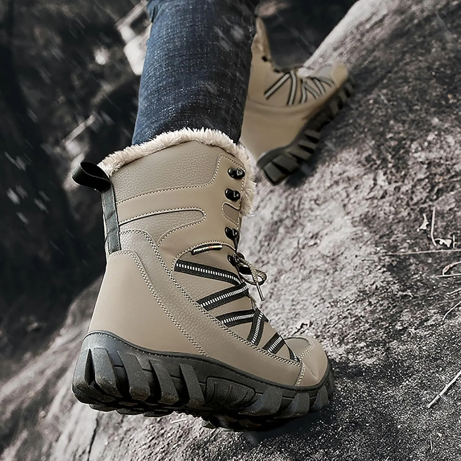 Winter Cotton Boots for Men Outdoor High Top Hiking Boots Thick Plush Non Slip Water Proof Insulated Snow Boots