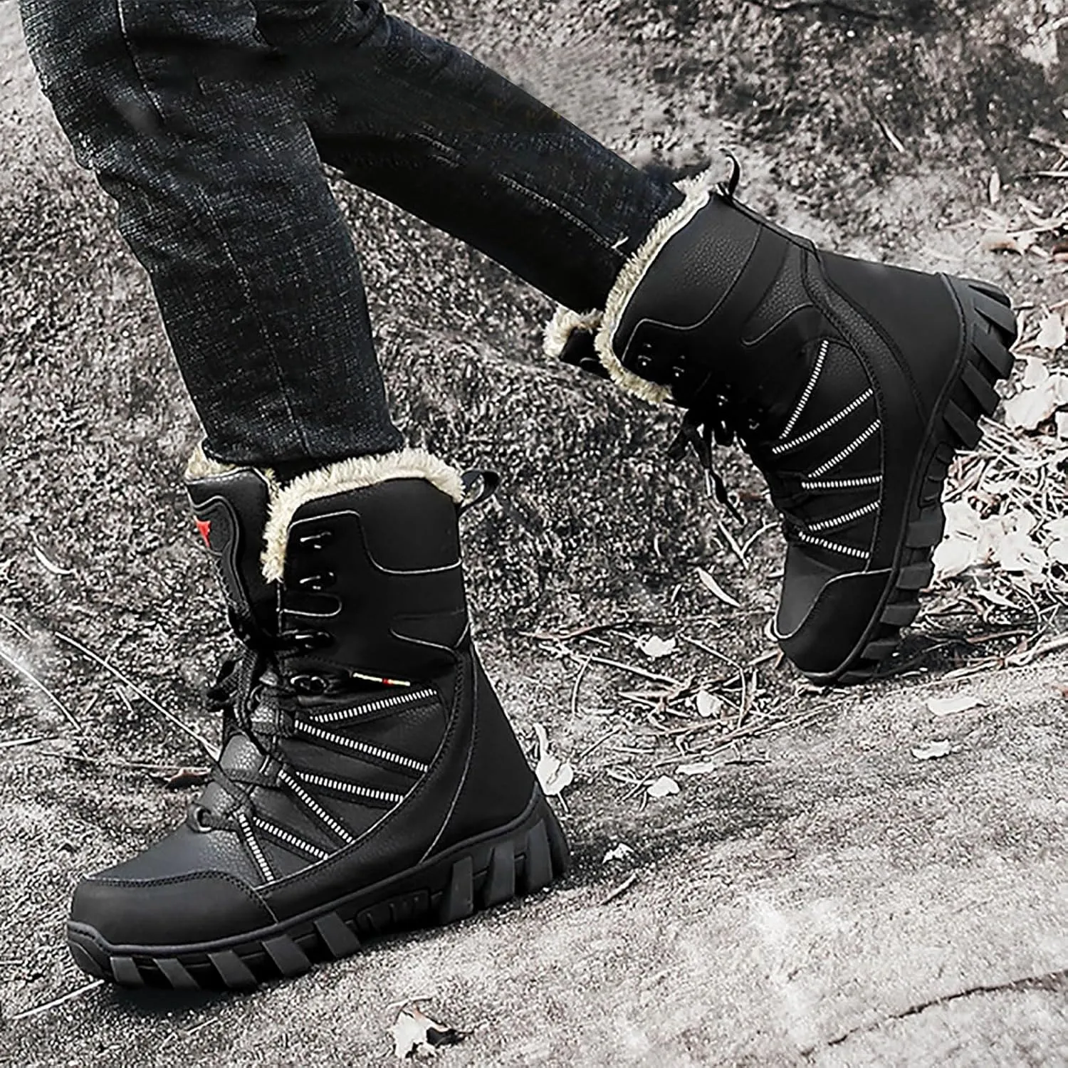 Winter Cotton Boots for Men Outdoor High Top Hiking Boots Thick Plush Non Slip Water Proof Insulated Snow Boots