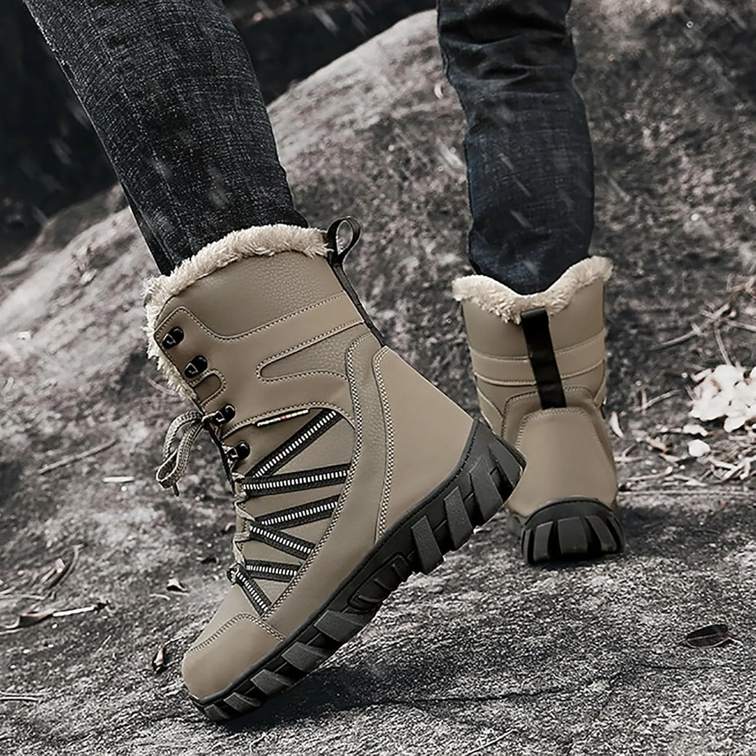 Winter Cotton Boots for Men Outdoor High Top Hiking Boots Thick Plush Non Slip Water Proof Insulated Snow Boots