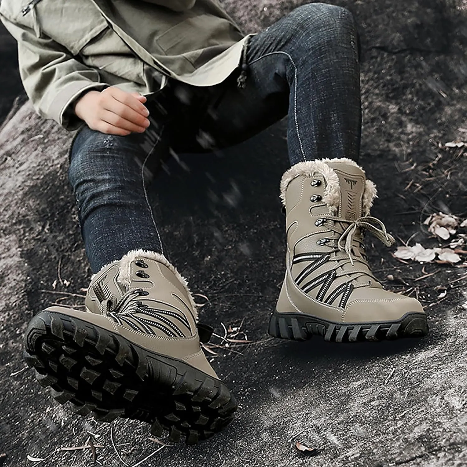 Winter Cotton Boots for Men Outdoor High Top Hiking Boots Thick Plush Non Slip Water Proof Insulated Snow Boots