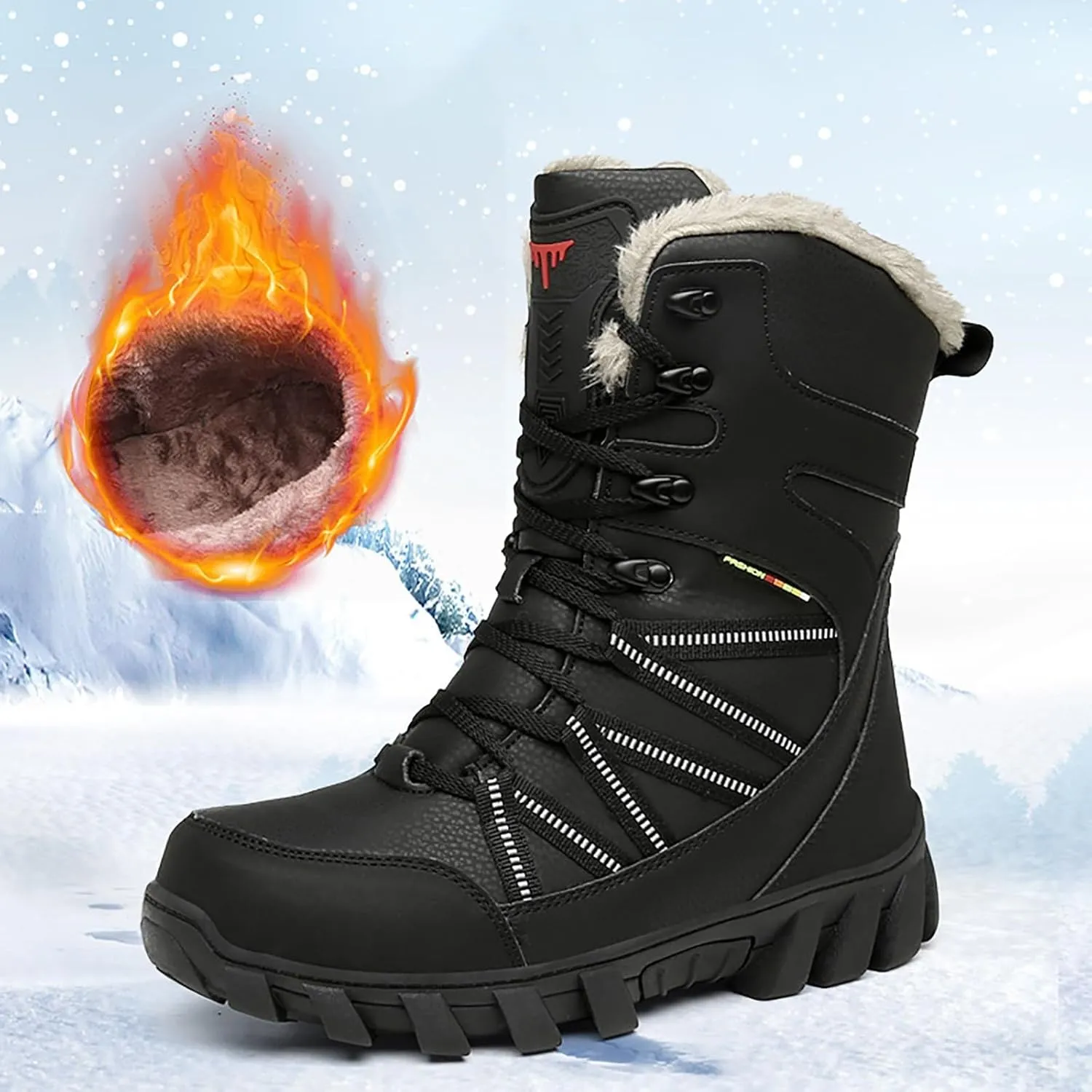 Winter Cotton Boots for Men Outdoor High Top Hiking Boots Thick Plush Non Slip Water Proof Insulated Snow Boots
