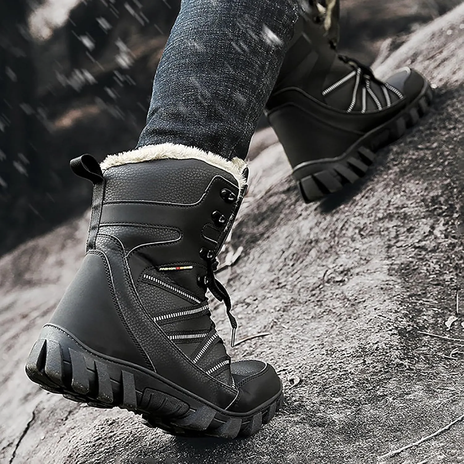 Winter Cotton Boots for Men Outdoor High Top Hiking Boots Thick Plush Non Slip Water Proof Insulated Snow Boots