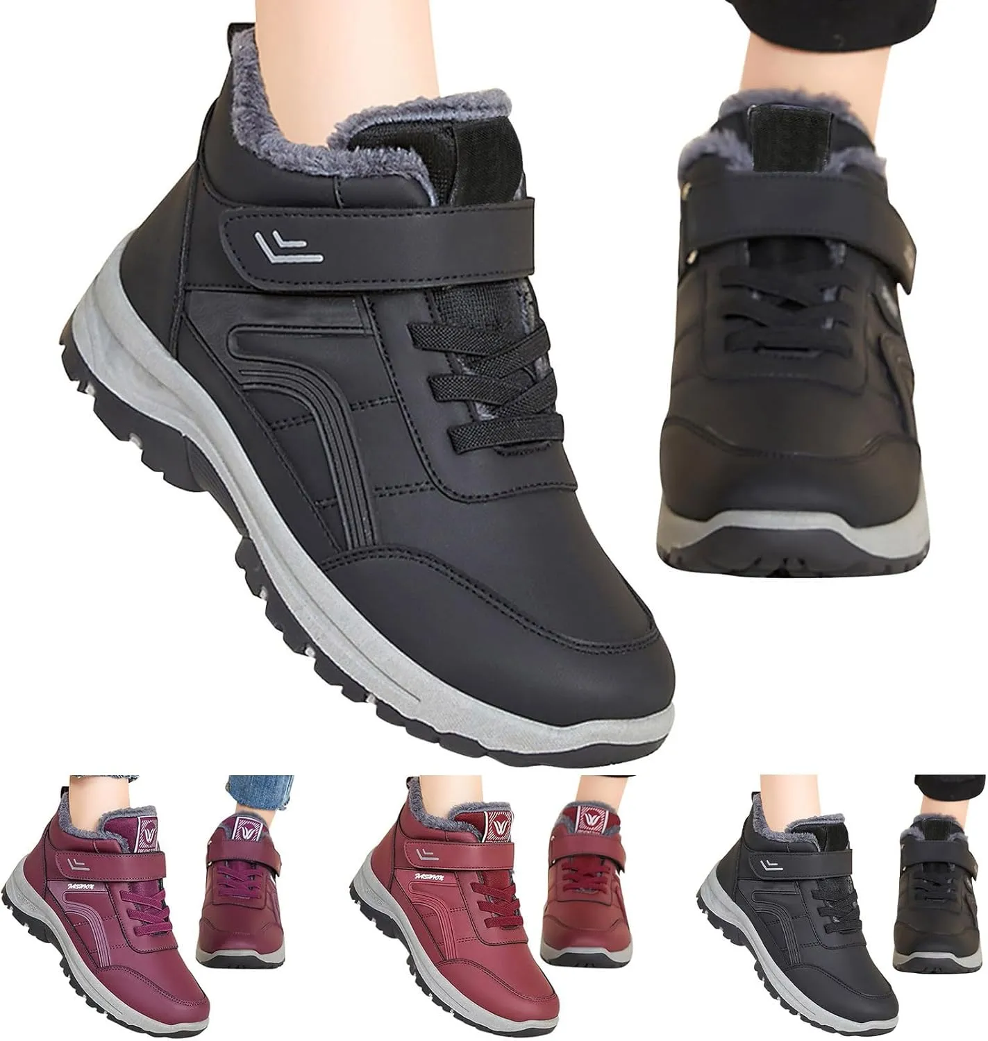 Women Boots Winter Black Short Slip On Boots Ladies Snow Boots for Women Winter Warm Fur Lined Womens Fur Lined Slip On Boot Cowboy Boots for Women Men Winter Booties
