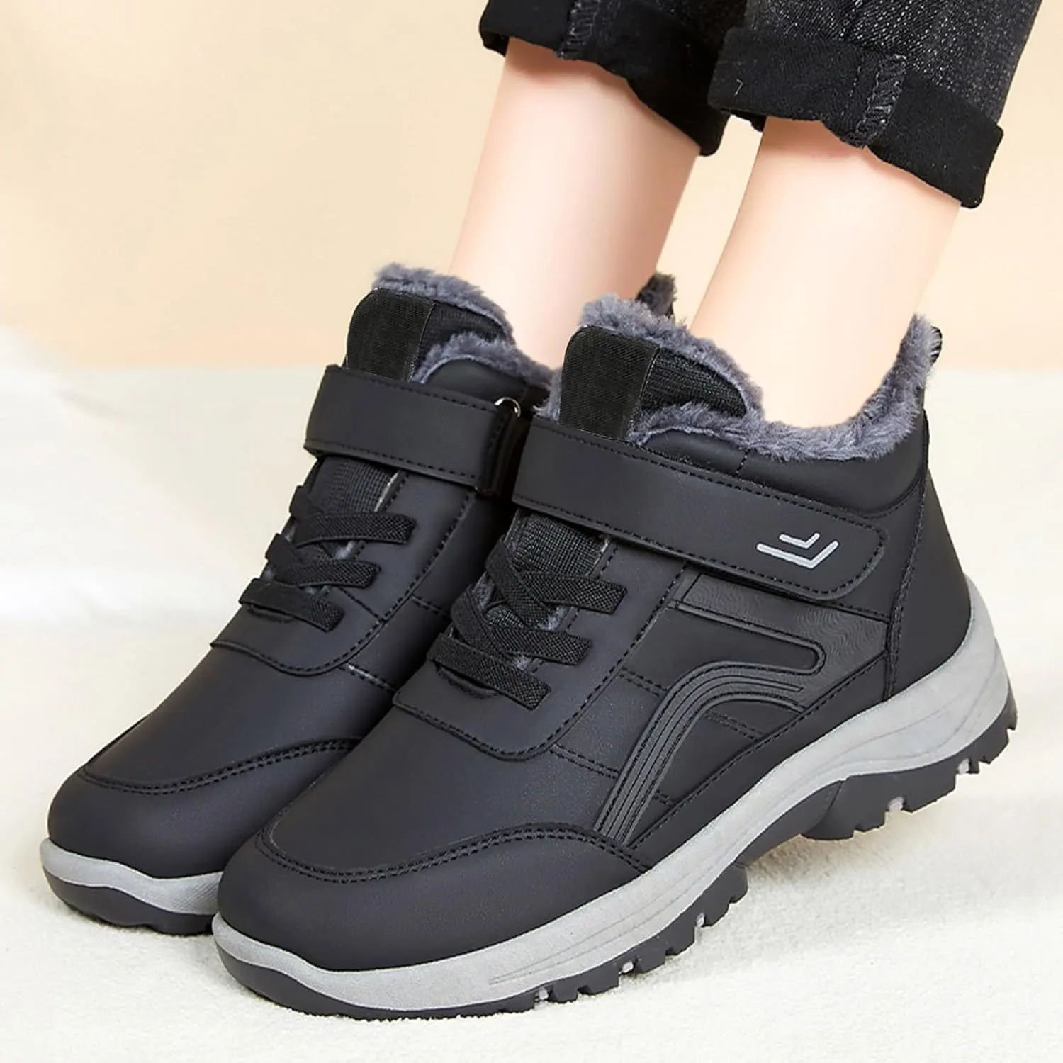 Women Boots Winter Black Short Slip On Boots Ladies Snow Boots for Women Winter Warm Fur Lined Womens Fur Lined Slip On Boot Cowboy Boots for Women Men Winter Booties