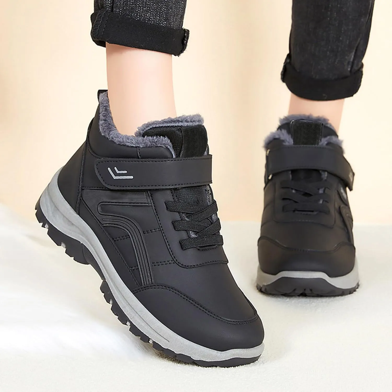 Women Boots Winter Black Short Slip On Boots Ladies Snow Boots for Women Winter Warm Fur Lined Womens Fur Lined Slip On Boot Cowboy Boots for Women Men Winter Booties