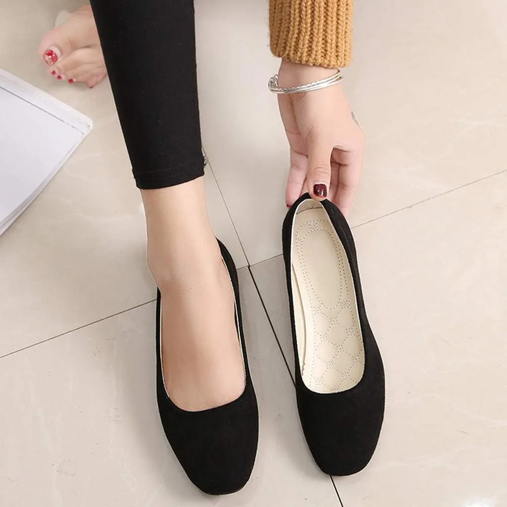 Women Girls Solid Big Size Slip On Flat Shallow Comfort Casual Single Shoes Women Shoes Casual Low Heel