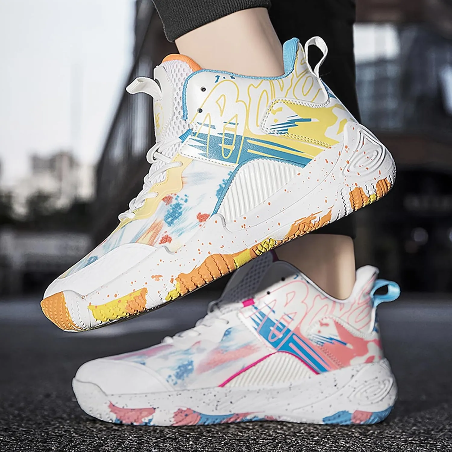 Women Men Basketball Shoes Fashion Running Sneakers Colorful Painting High Rebound Non-Slip Sport Shoes