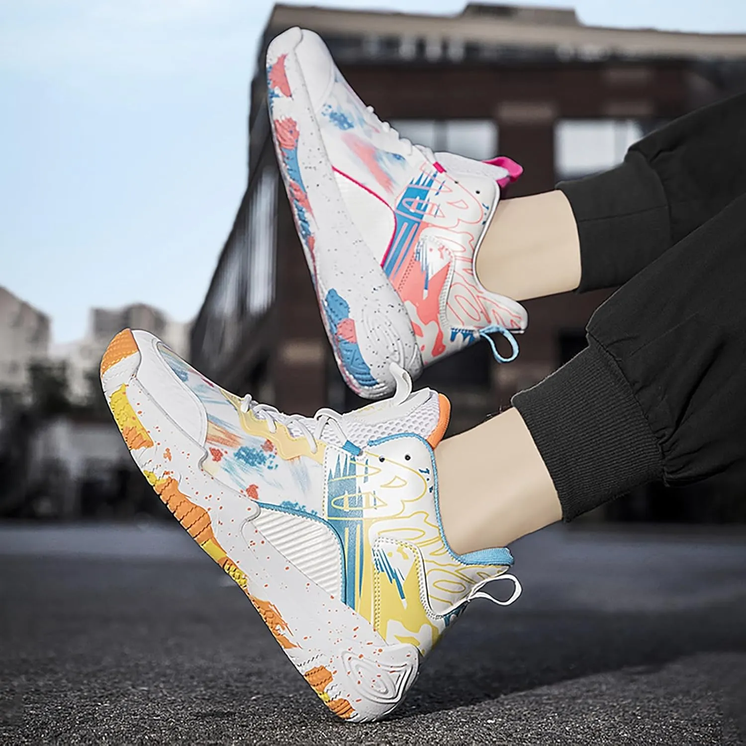 Women Men Basketball Shoes Fashion Running Sneakers Colorful Painting High Rebound Non-Slip Sport Shoes