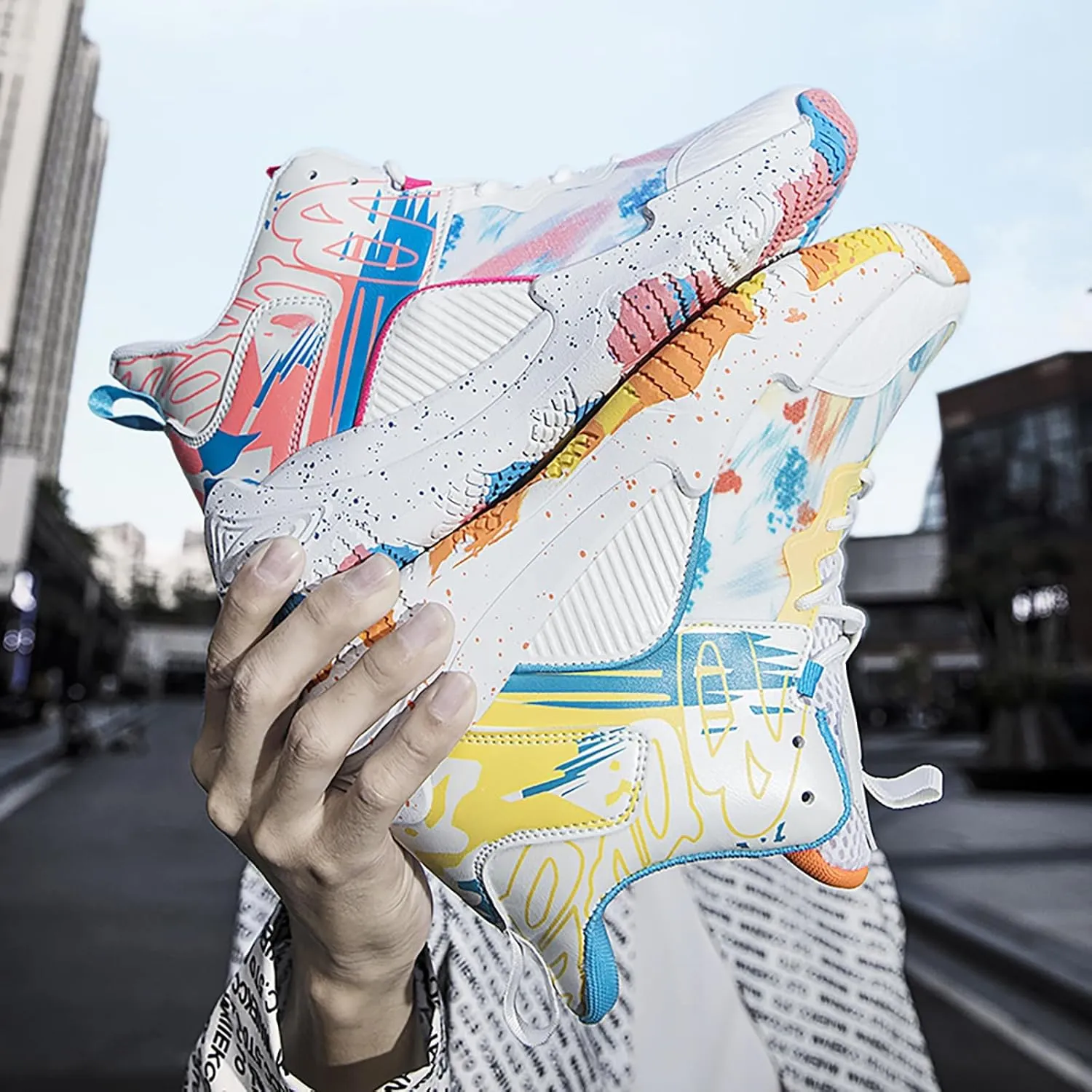 Women Men Basketball Shoes Fashion Running Sneakers Colorful Painting High Rebound Non-Slip Sport Shoes