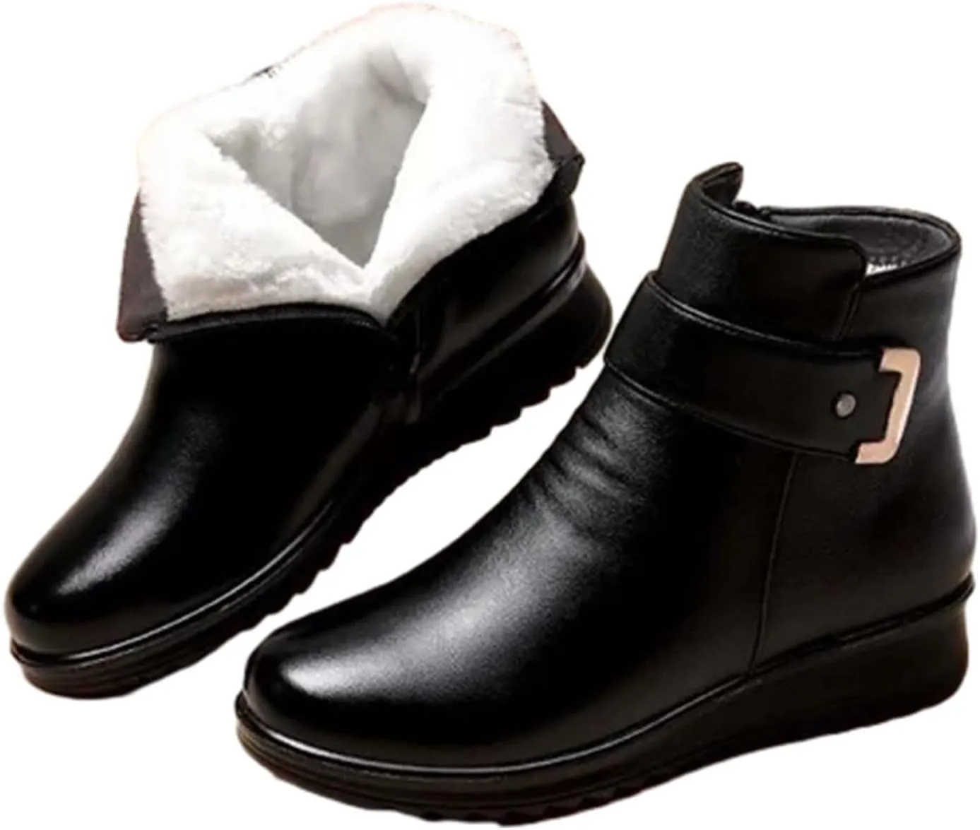 Women Winter Boots with Zipper Adults Low Snow Boots Winter Snow Zip Up Boots for Women Fur Lined Womens Snow Booties Waterproof Steel Toe Shoes for Women Mens Booties Winter