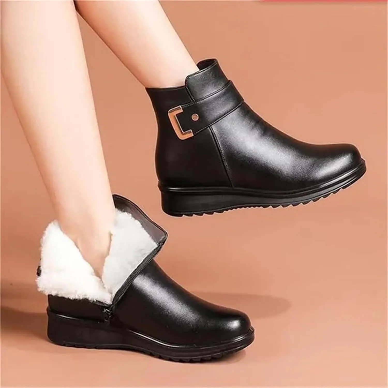 Women Winter Boots with Zipper Adults Low Snow Boots Winter Snow Zip Up Boots for Women Fur Lined Womens Snow Booties Waterproof Steel Toe Shoes for Women Mens Booties Winter