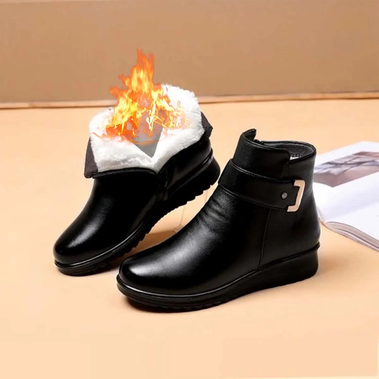 Women Winter Boots with Zipper Adults Low Snow Boots Winter Snow Zip Up Boots for Women Fur Lined Womens Snow Booties Waterproof Steel Toe Shoes for Women Mens Booties Winter