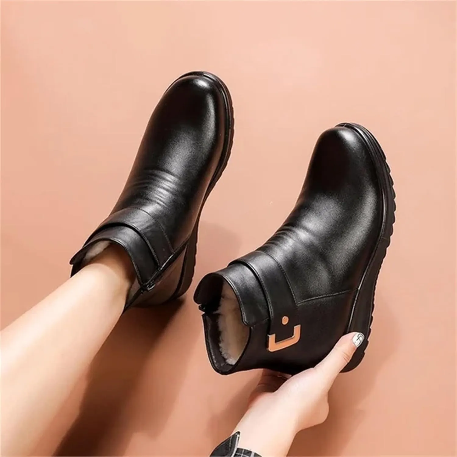 Women Winter Boots with Zipper Adults Low Snow Boots Winter Snow Zip Up Boots for Women Fur Lined Womens Snow Booties Waterproof Steel Toe Shoes for Women Mens Booties Winter
