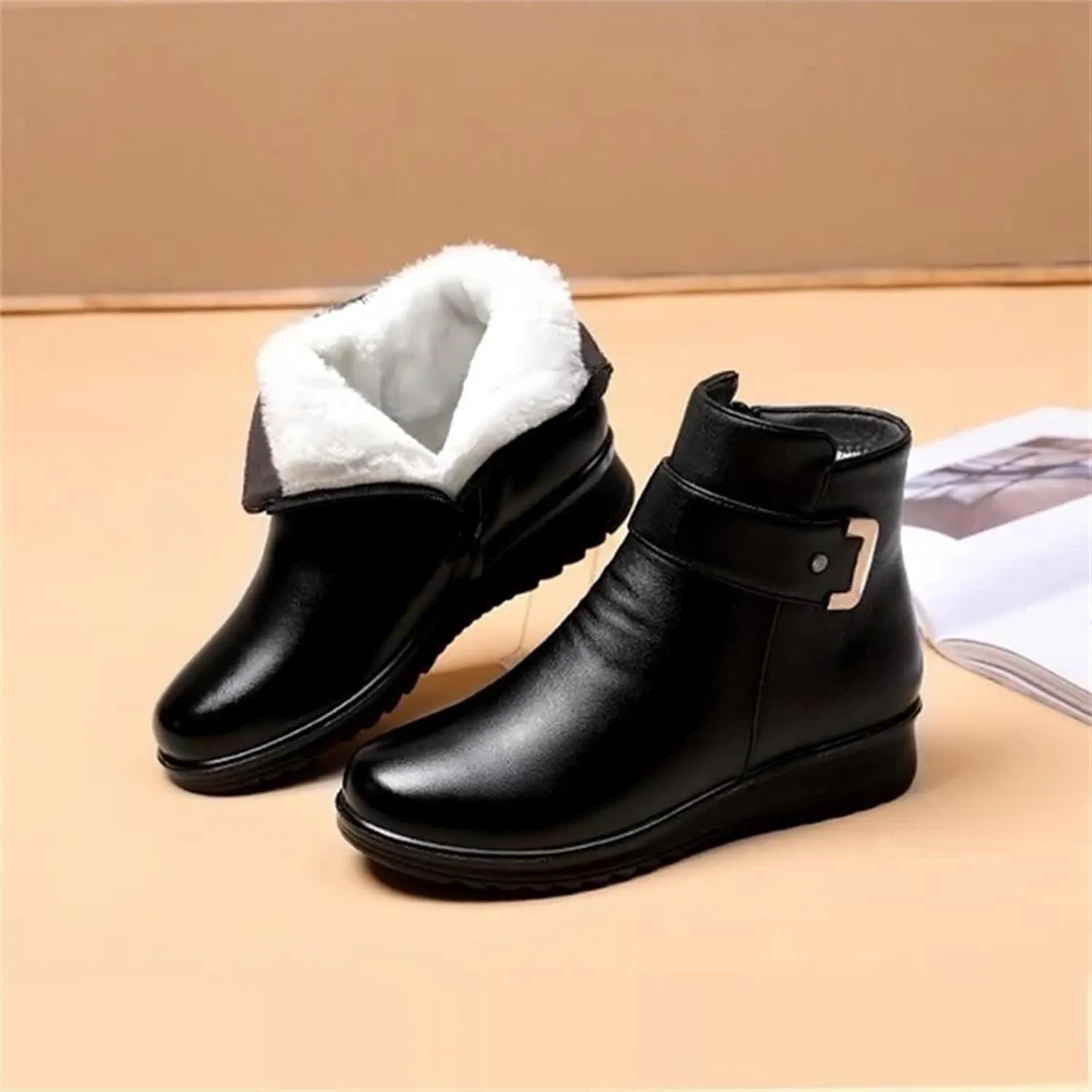 Women Winter Boots with Zipper Adults Low Snow Boots Winter Snow Zip Up Boots for Women Fur Lined Womens Snow Booties Waterproof Steel Toe Shoes for Women Mens Booties Winter