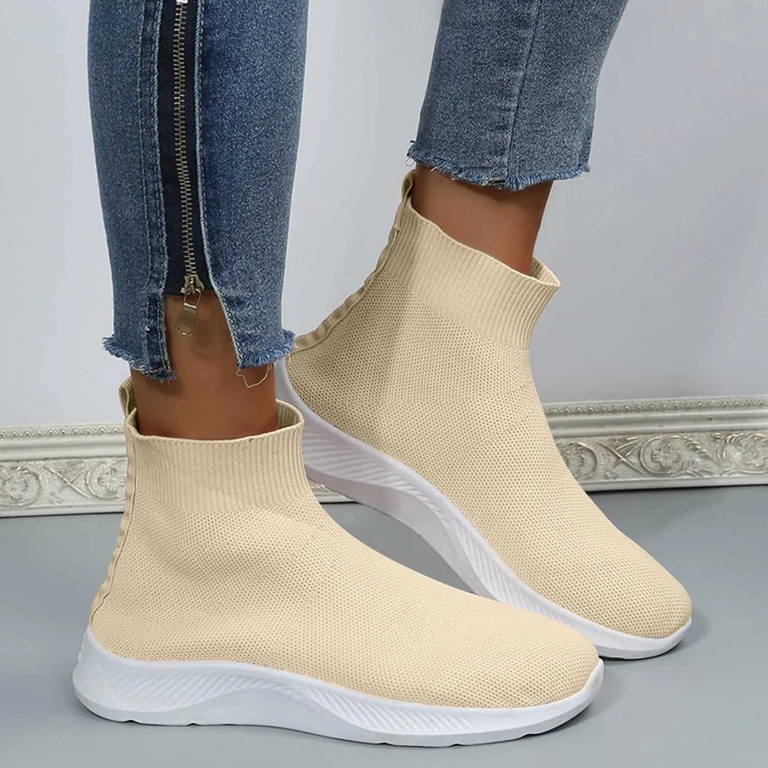 Womens Black Slip On Sneakers Size 8.5 Fashion Sneakers for Women 2023 Platform Women's Walking Shoes Sock Sneakers Lightweight Sneakers for Women Size 8 Wide Zapatos Negros para Mujer Deportivos
