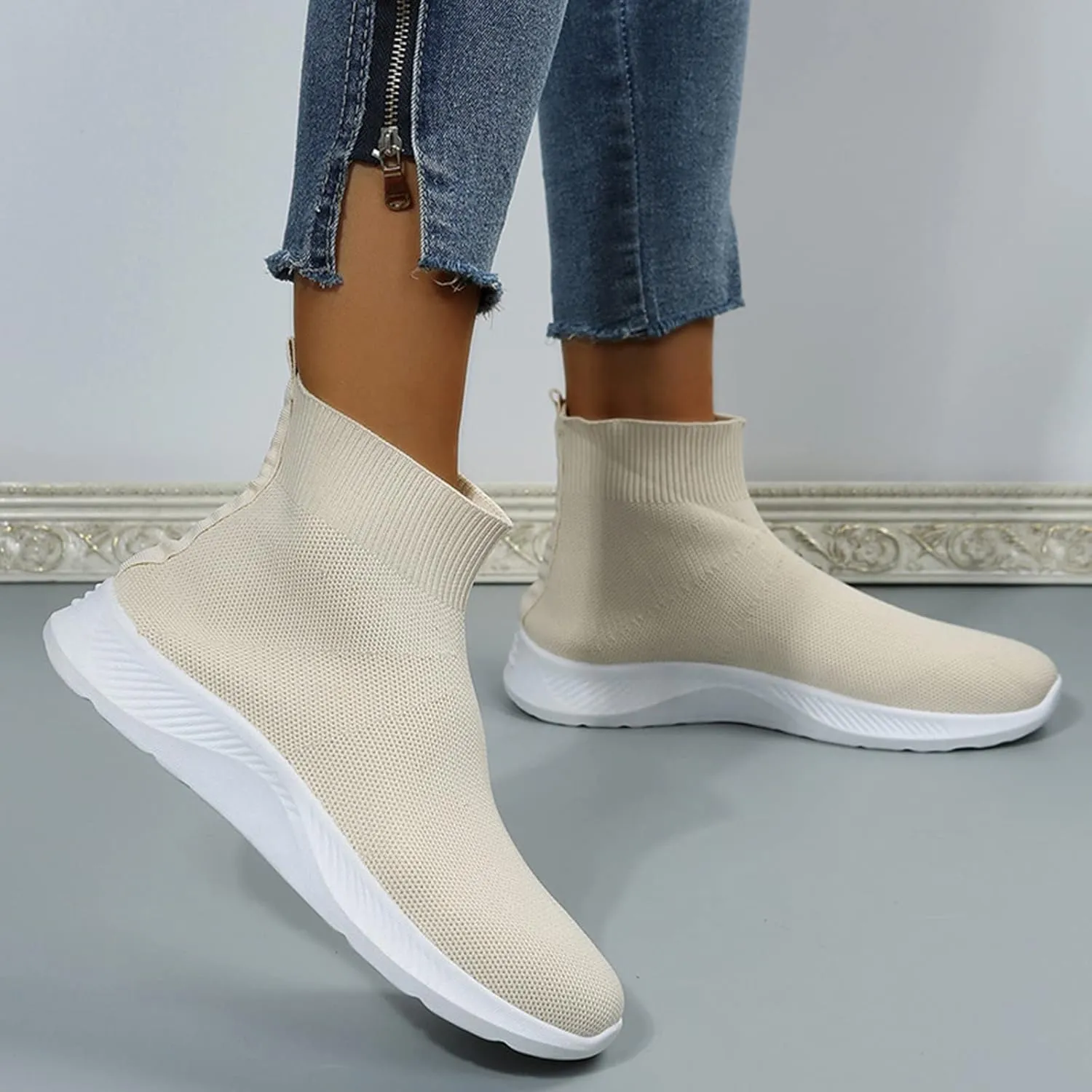 Womens Black Slip On Sneakers Size 8.5 Fashion Sneakers for Women 2023 Platform Women's Walking Shoes Sock Sneakers Lightweight Sneakers for Women Size 8 Wide Zapatos Negros para Mujer Deportivos