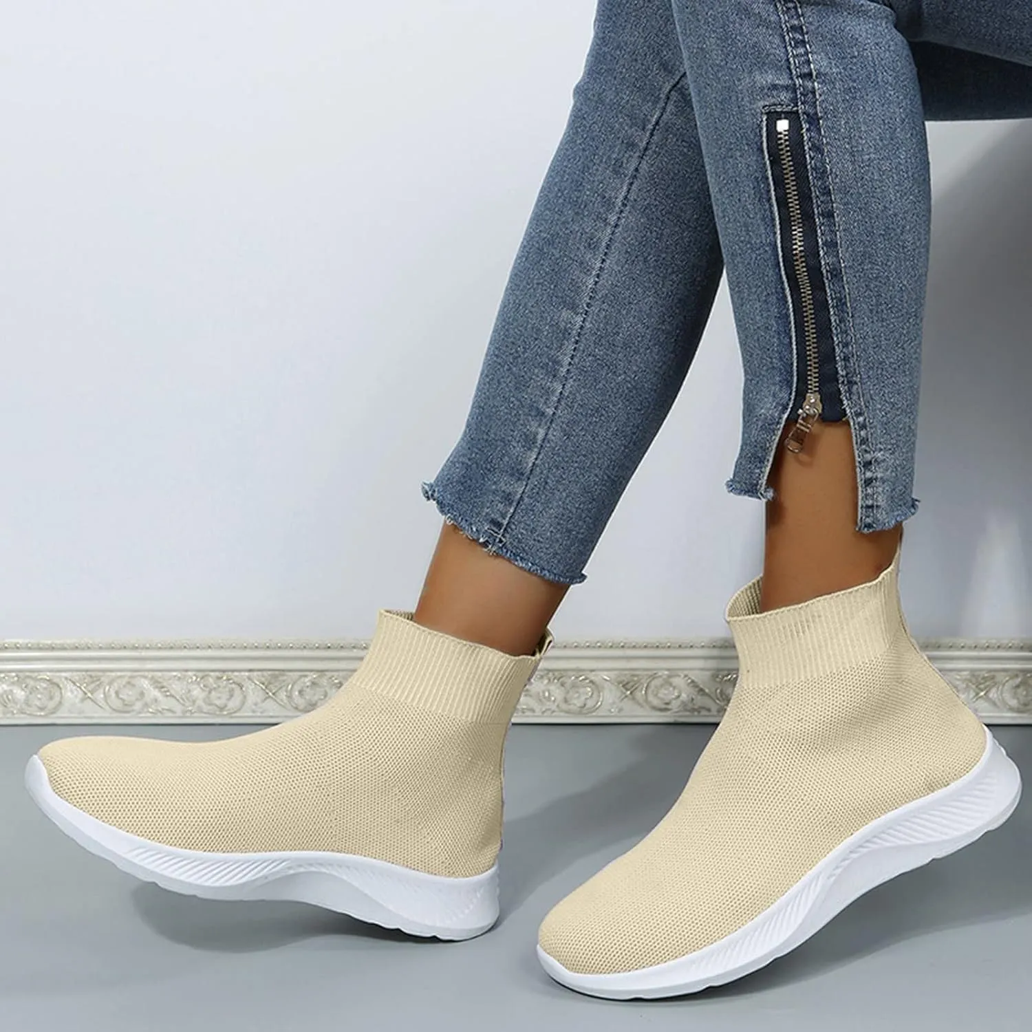 Womens Black Slip On Sneakers Size 8.5 Fashion Sneakers for Women 2023 Platform Women's Walking Shoes Sock Sneakers Lightweight Sneakers for Women Size 8 Wide Zapatos Negros para Mujer Deportivos