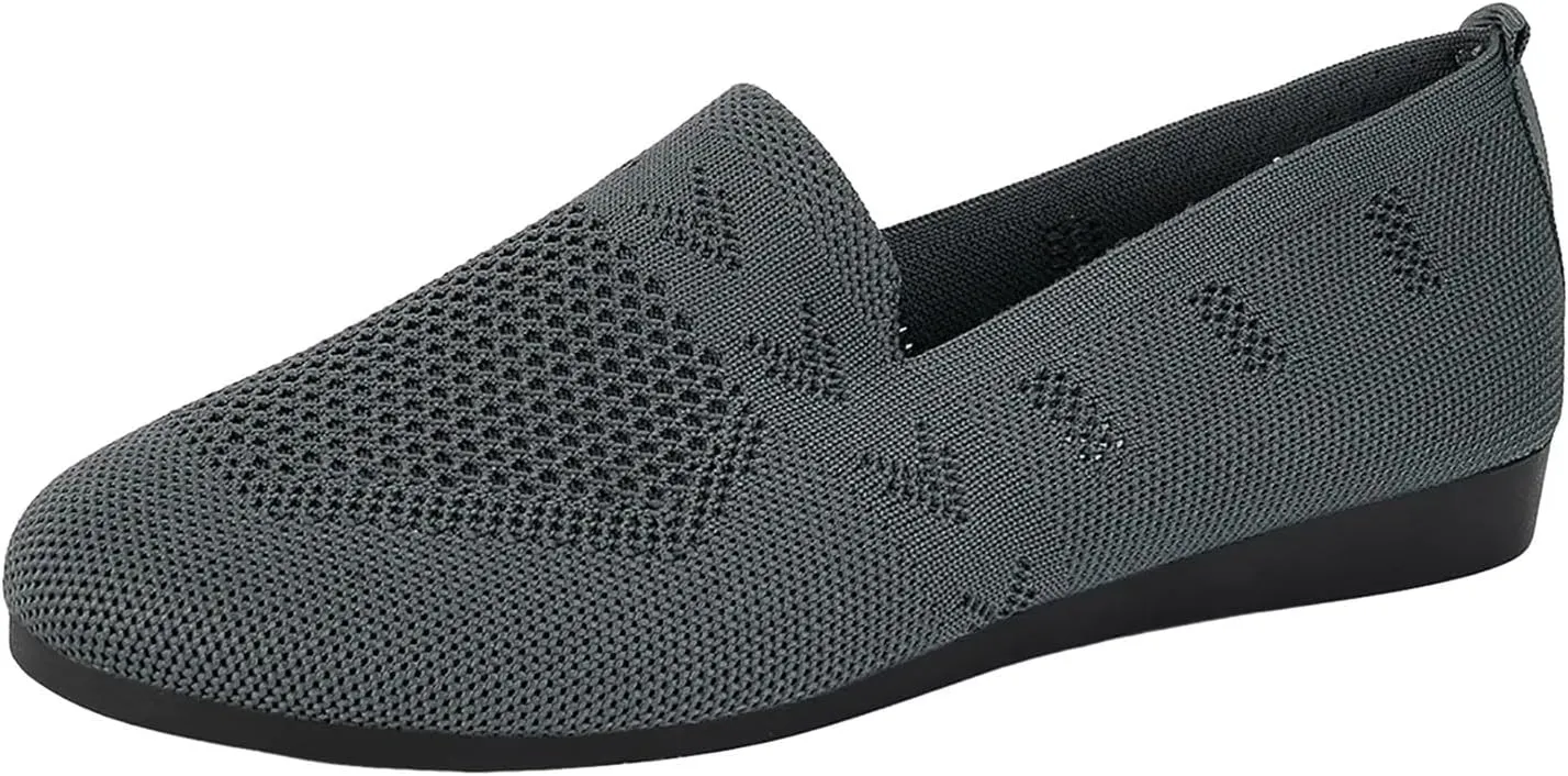 Women's Casual Mesh Slip-On Wide Flat Round Toe Air Cushioned Black Running Tennis Walking Shoes