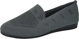 Women's Casual Mesh Slip-On Wide Flat Round Toe Air Cushioned Black Running Tennis Walking Shoes