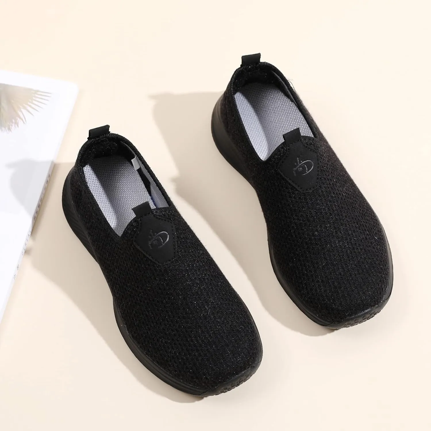 Womens Comfortable Slip On Sneakers Casual Walking Shoes Lightweight Canvas Flats Elastic Non Slip Loafers