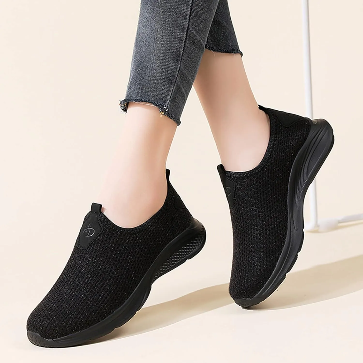 Womens Comfortable Slip On Sneakers Casual Walking Shoes Lightweight Canvas Flats Elastic Non Slip Loafers