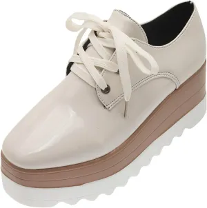 Women's Fashion Bright Leather Solid Color Square Toe Strap Platform Casual Shoes Casual Heel Womens Sneakers