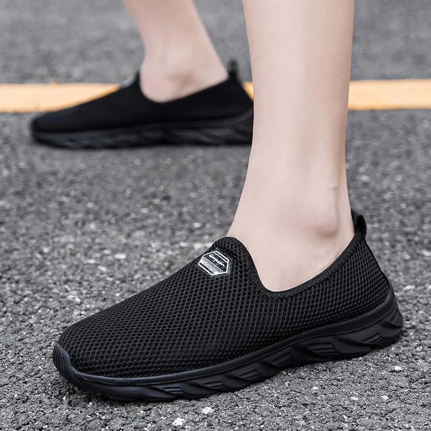 Women's Fashion Sneaker Mesh Slip On Black Non Slip Shoes for Women Comfortable Business Casual Shoes Womens Slide On Loafers Men's Dress Sneakers