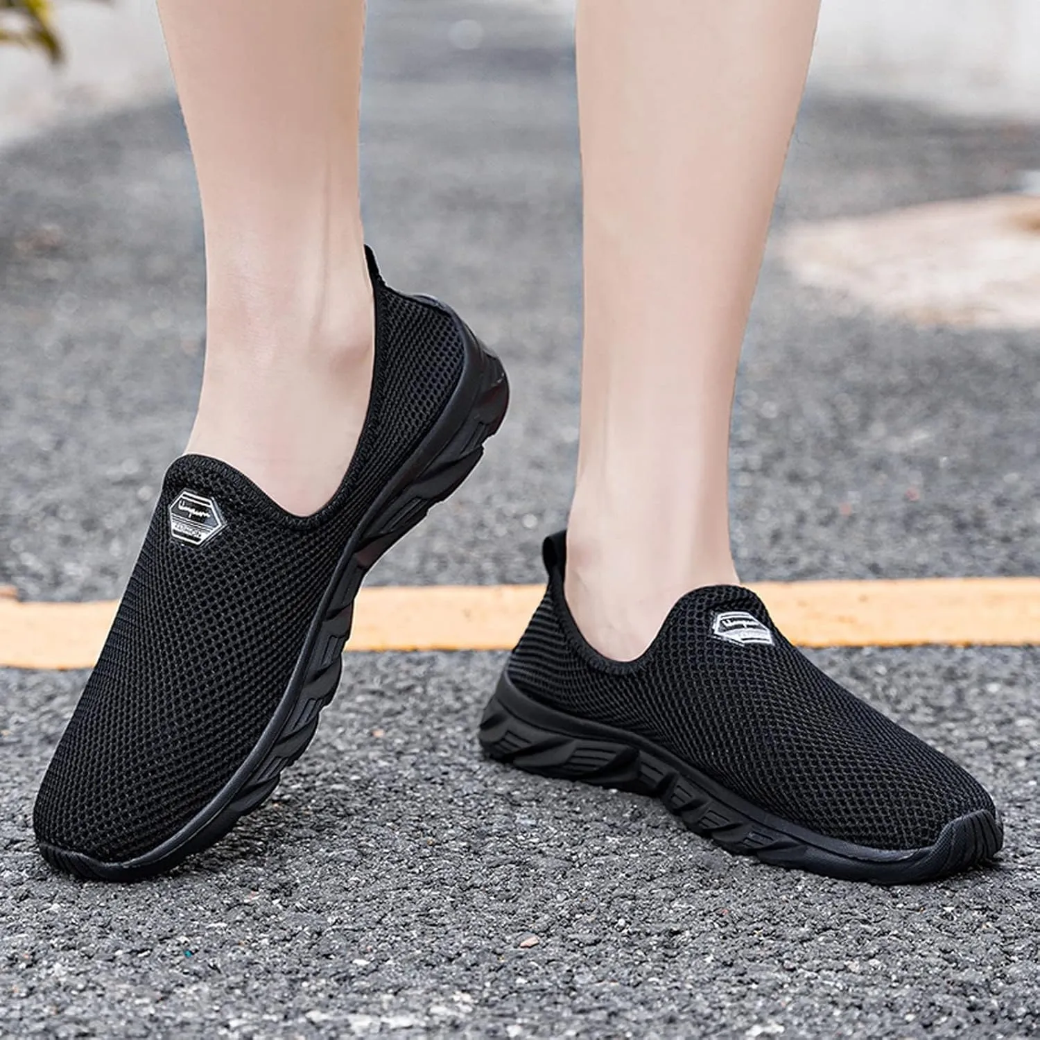 Women's Fashion Sneaker Mesh Slip On Black Non Slip Shoes for Women Comfortable Business Casual Shoes Womens Slide On Loafers Men's Dress Sneakers