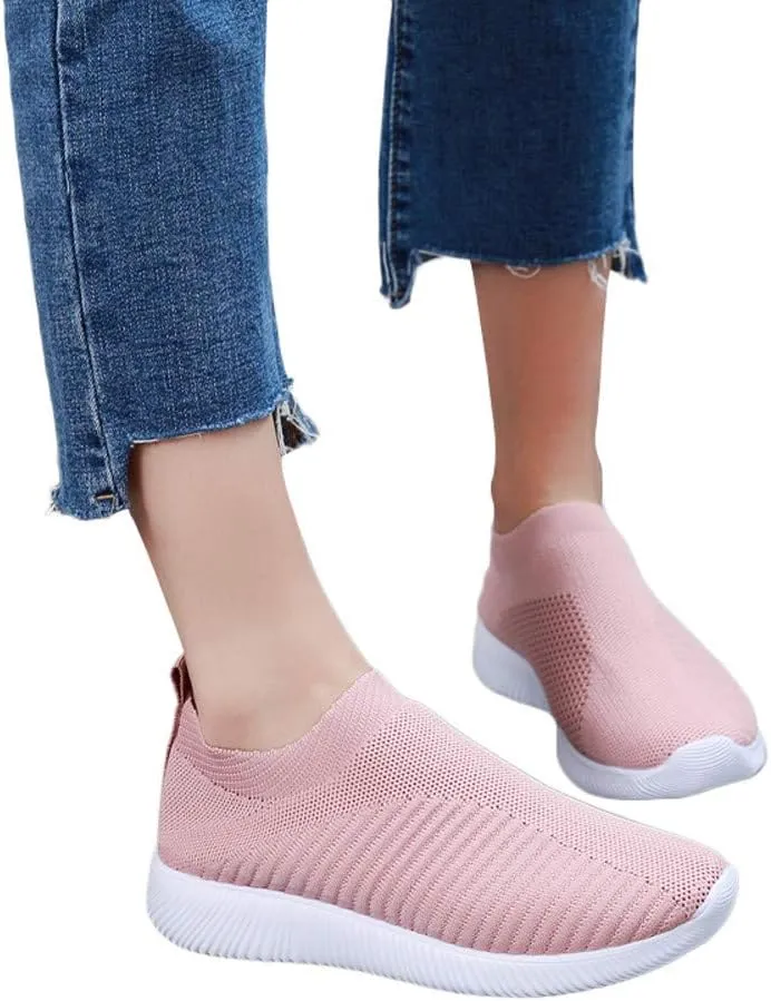 Women's Fashion Sneaker Mesh Slip On Black Non Slip Shoes for Women Comfortable Running Shoes for Women White Loafers Women Womens White Sneaker