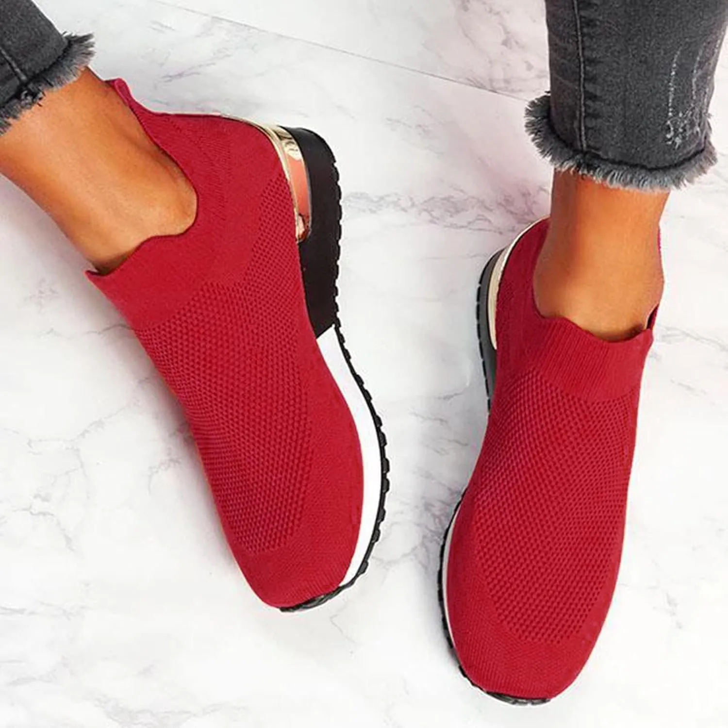 Women's Fashion Sneaker Mesh Slip On Black Non Slip Shoes for Women Comfortable Walking Shoes for Men Wide Width Black Platform Loafers Women Sock Sneakers Women
