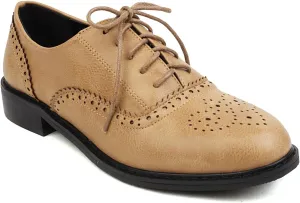Women's Lace up Oxford Shoes Closed Round Toe Formal Comfortable Brogue Business Oxfords Chunky Dating Wedding Vintage Wingtip Low Block All Weather Heels