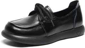 Women'S Leather Slip On Soft Sole Oxfords Comfortable Breathable Round Toe Lace-Up Platform Loafers Casual Non Slip Driving Office Work Dress Shoes