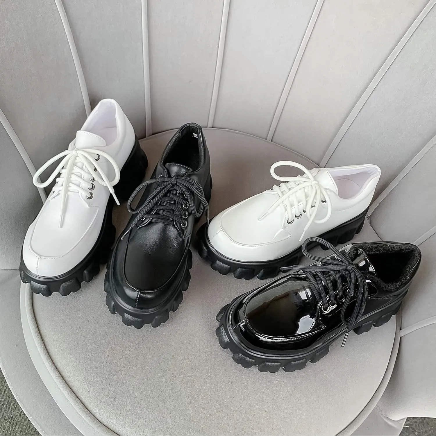 Womens Lug Sole Platform Goth Shoes Chunky Heel Lace Up Oxford Pumps Round Toe