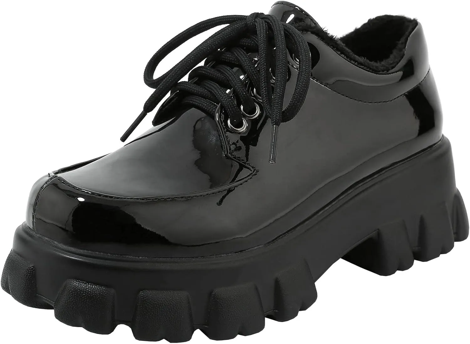 Womens Lug Sole Platform Goth Shoes Chunky Heel Lace Up Oxford Pumps Round Toe