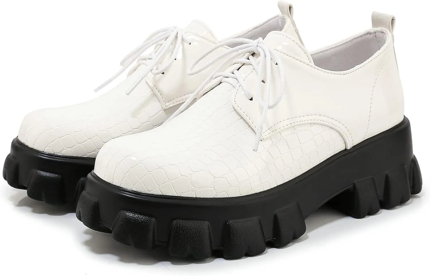 Womens Lug Sole Platform Goth Shoes Chunky Heel Lace Up Oxford Pumps Round Toe