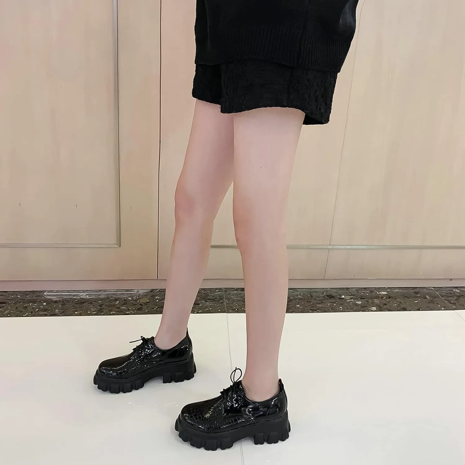 Womens Lug Sole Platform Goth Shoes Chunky Heel Lace Up Oxford Pumps Round Toe