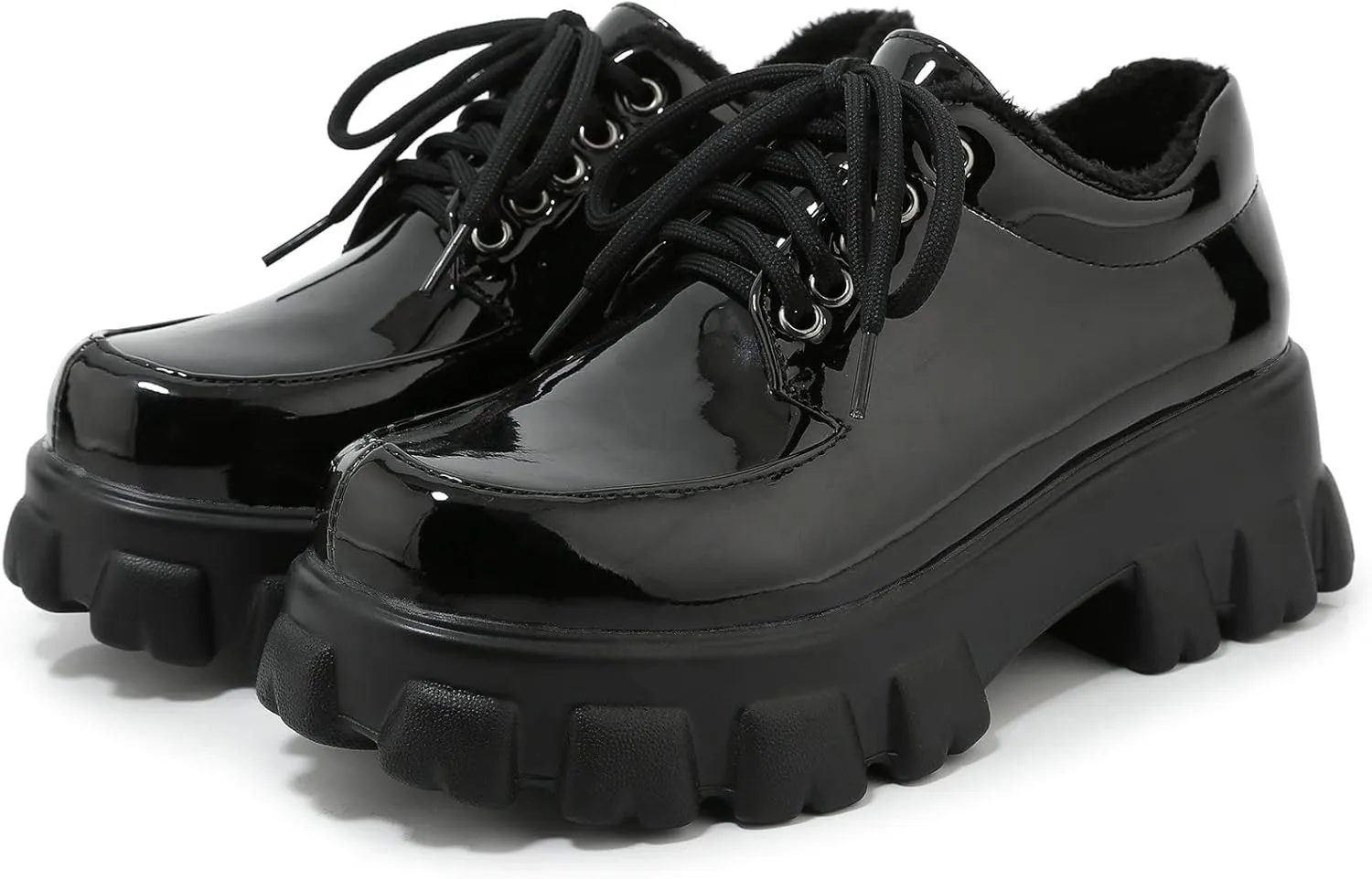 Womens Lug Sole Platform Goth Shoes Chunky Heel Lace Up Oxford Pumps Round Toe