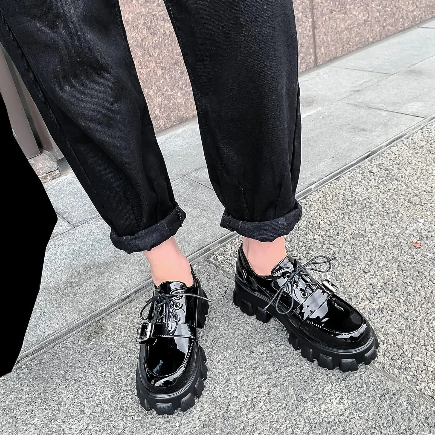 Womens Lug Sole Platform Goth Shoes Chunky Heel Lace Up Oxford Pumps Round Toe