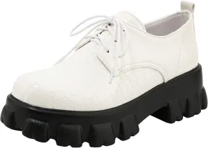 Womens Lug Sole Platform Goth Shoes Chunky Heel Lace Up Oxford Pumps Round Toe