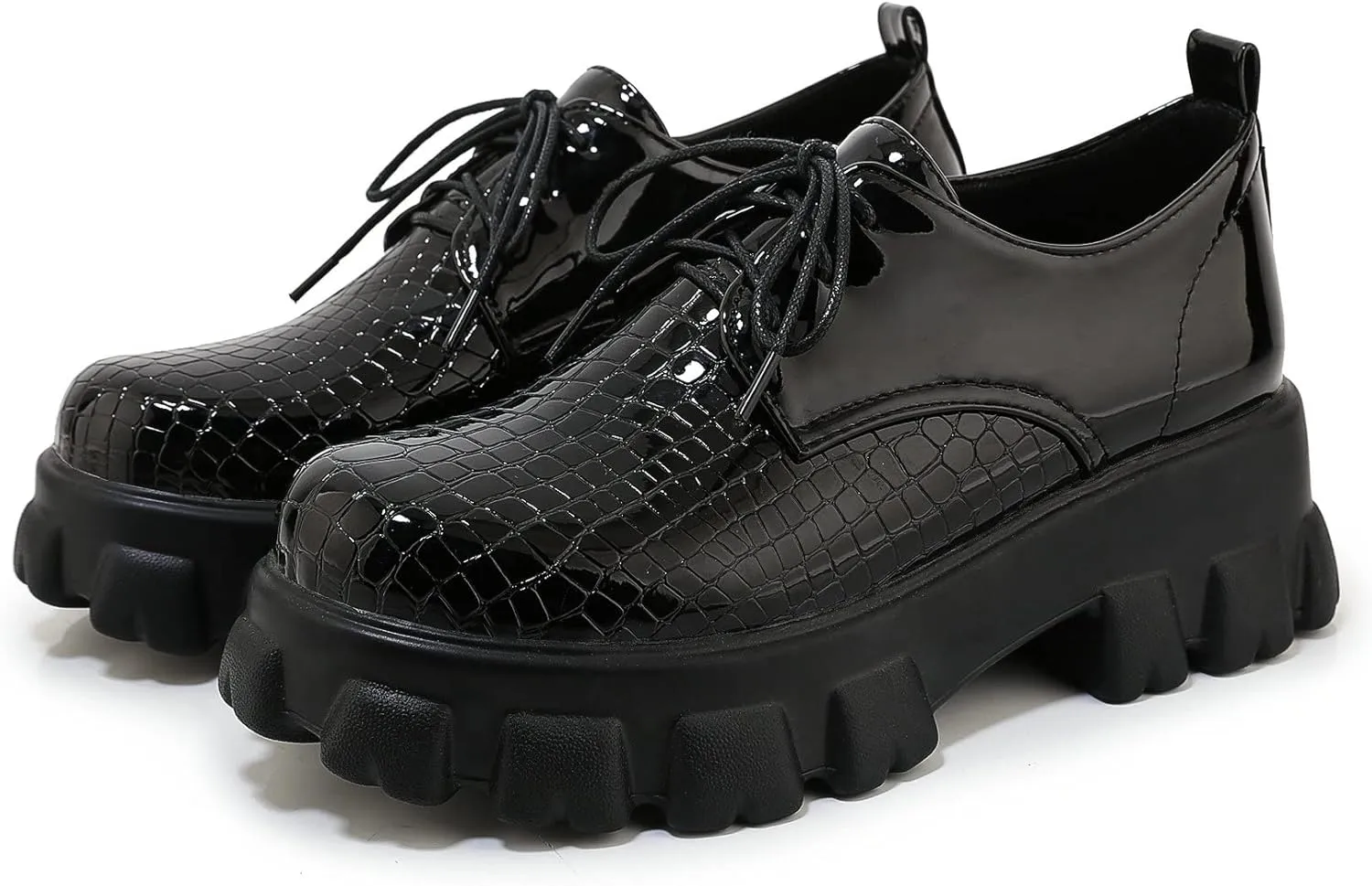 Womens Lug Sole Platform Goth Shoes Chunky Heel Lace Up Oxford Pumps Round Toe