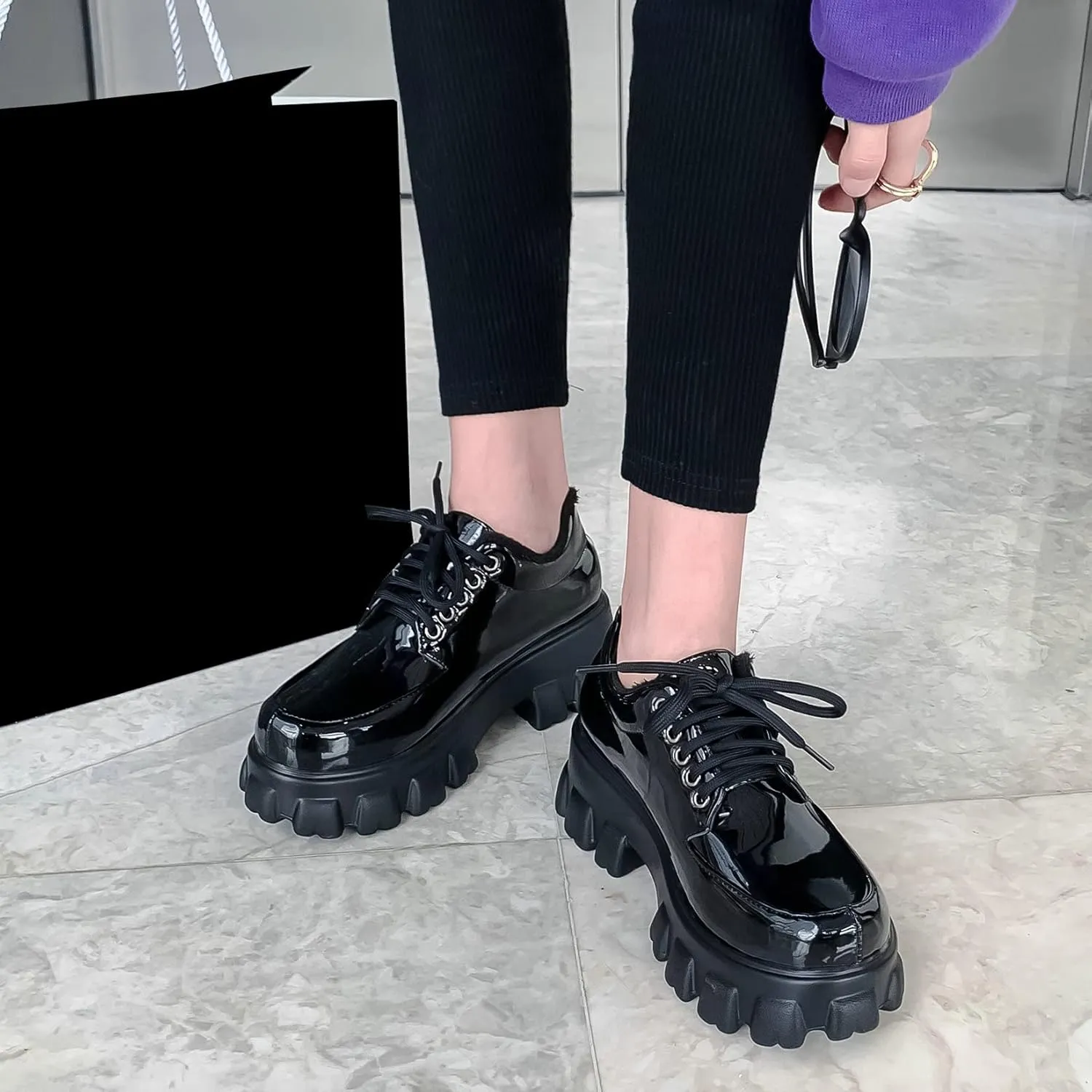 Womens Lug Sole Platform Goth Shoes Chunky Heel Lace Up Oxford Pumps Round Toe