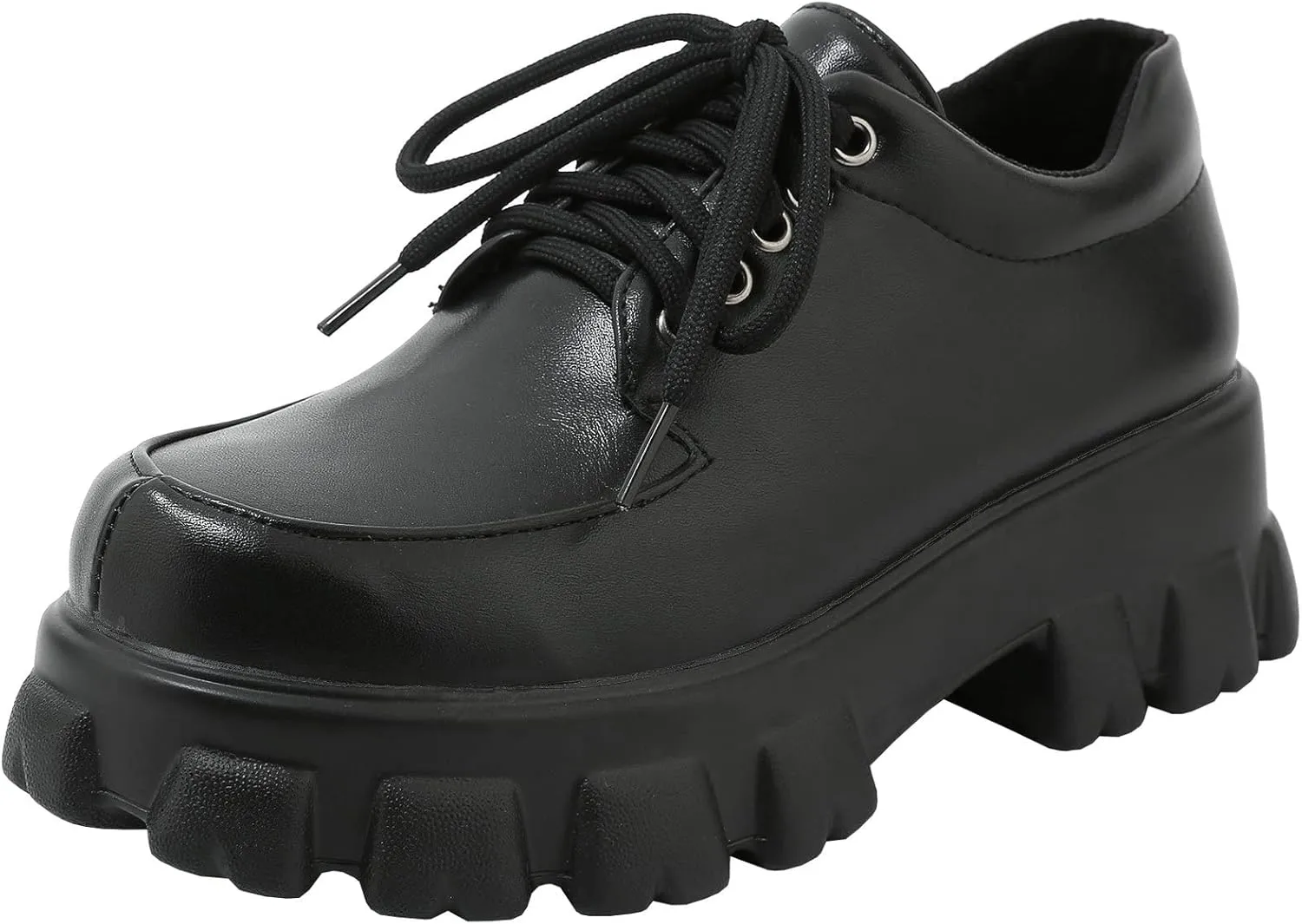 Womens Lug Sole Platform Goth Shoes Chunky Heel Lace Up Oxford Pumps Round Toe