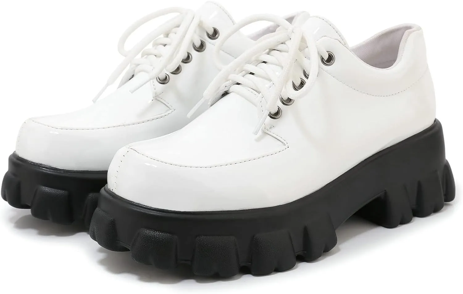 Womens Lug Sole Platform Goth Shoes Chunky Heel Lace Up Oxford Pumps Round Toe