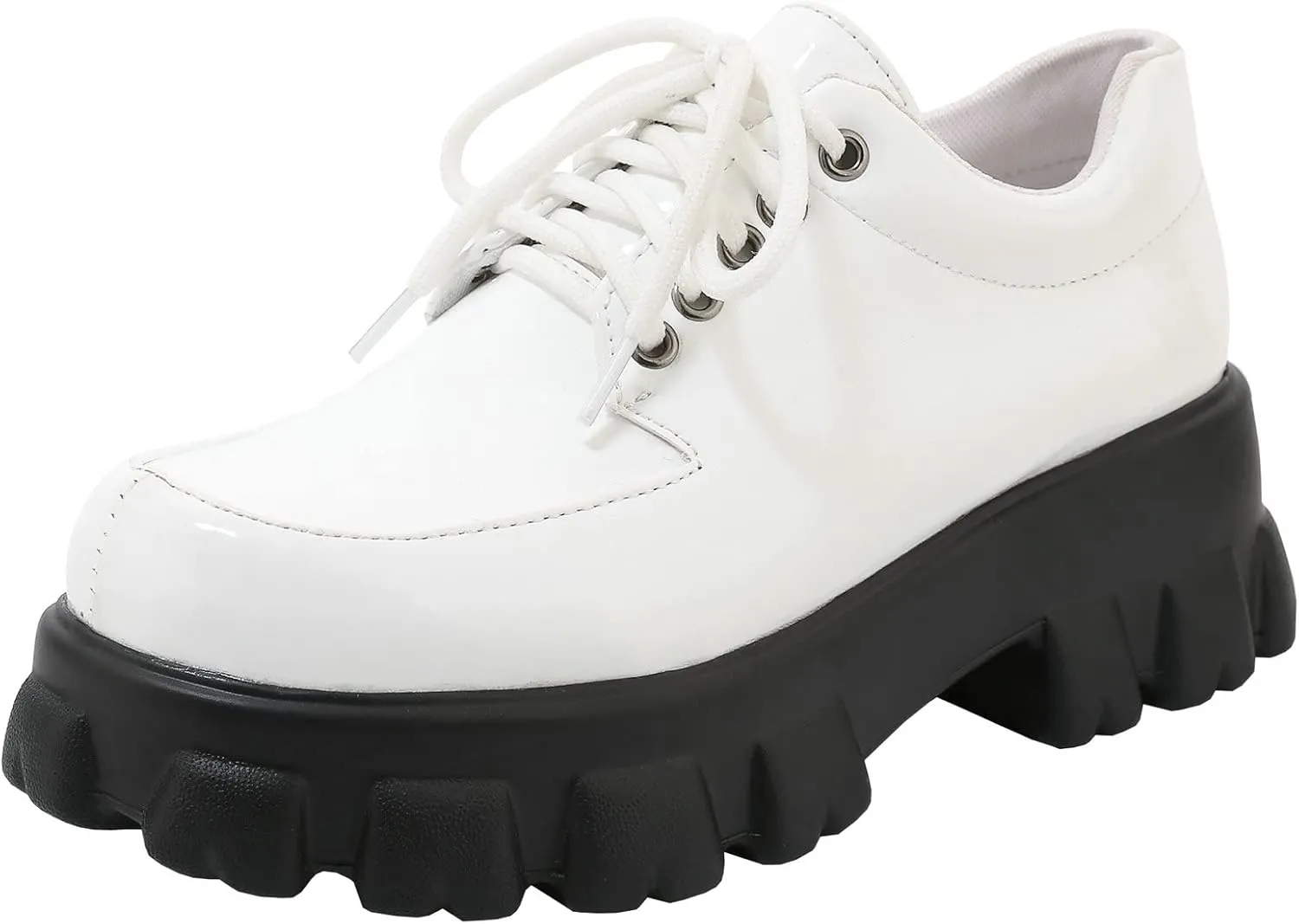 Womens Lug Sole Platform Goth Shoes Chunky Heel Lace Up Oxford Pumps Round Toe