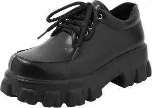 Womens Lug Sole Platform Goth Shoes Chunky Heel Lace Up Oxford Pumps Round Toe