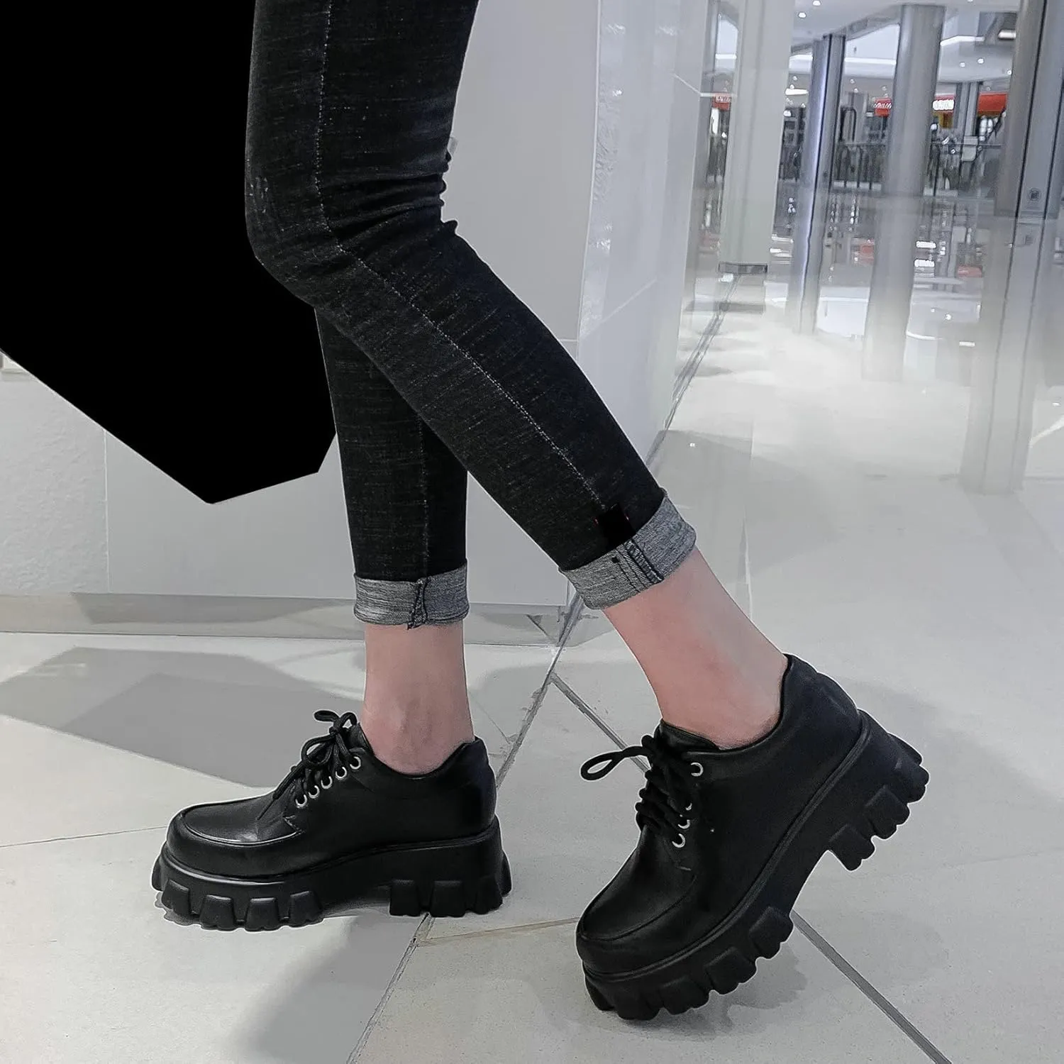 Womens Lug Sole Platform Goth Shoes Chunky Heel Lace Up Oxford Pumps Round Toe