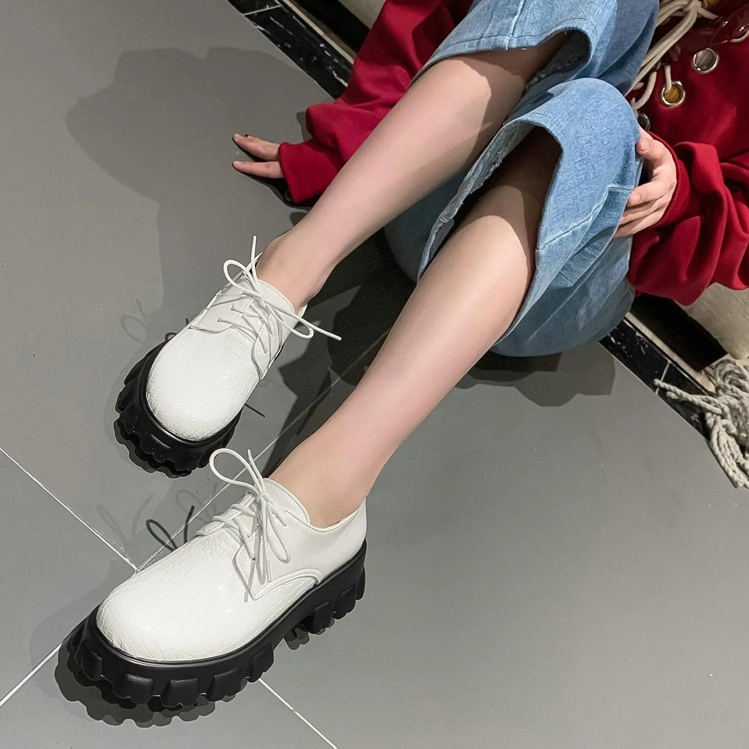 Womens Lug Sole Platform Goth Shoes Chunky Heel Lace Up Oxford Pumps Round Toe