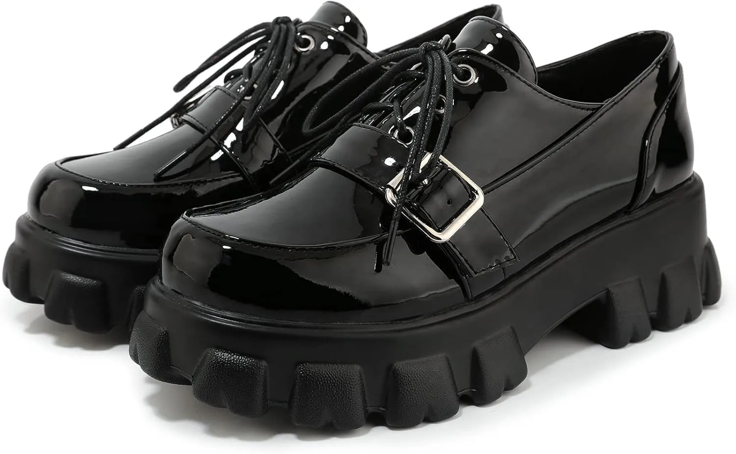 Womens Lug Sole Platform Goth Shoes Chunky Heel Lace Up Oxford Pumps Round Toe